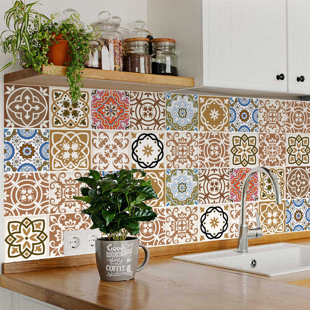 LuxxHomes  4" x 4" Snickerdoodle Mosaic Pop Peel and Stick Removable Tiles