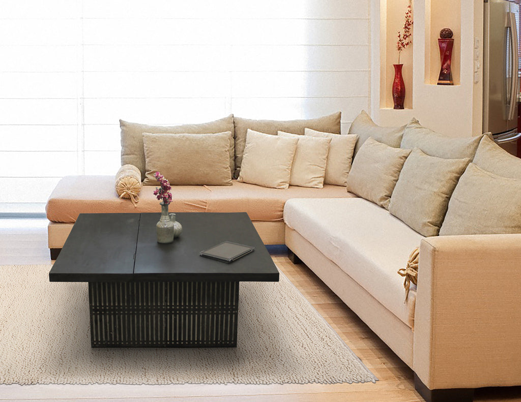 Rustic Brown Carved Wood Storage Coffee Table