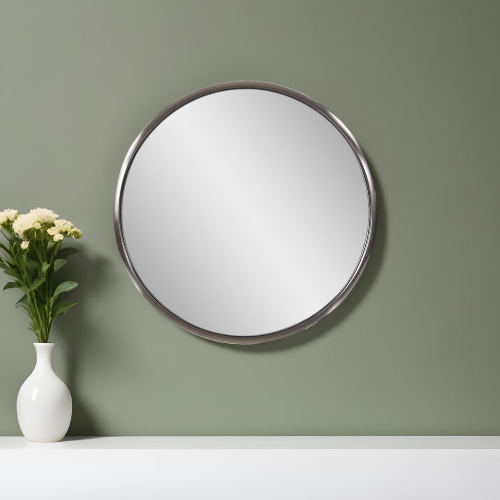 20" Silver Round Metal Framed Accent Mirror