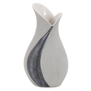 10" Gray and Off White Ceramic Table Vase