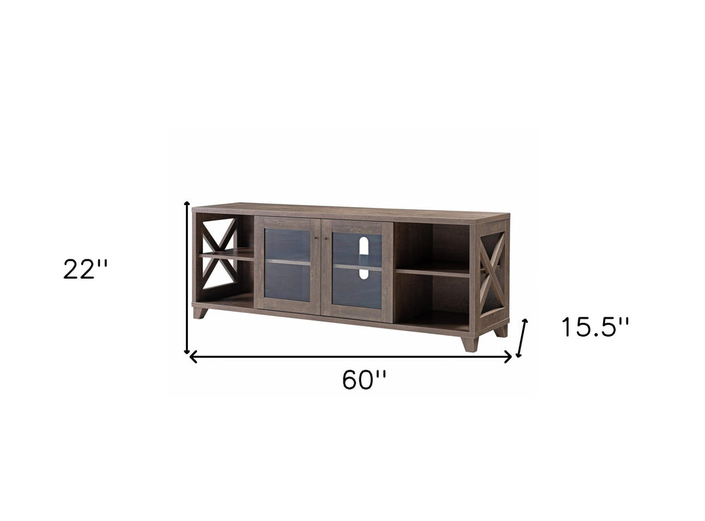 60" Brown Particle Board Mdf And Glass Cabinet Enclosed Storage TV Stand