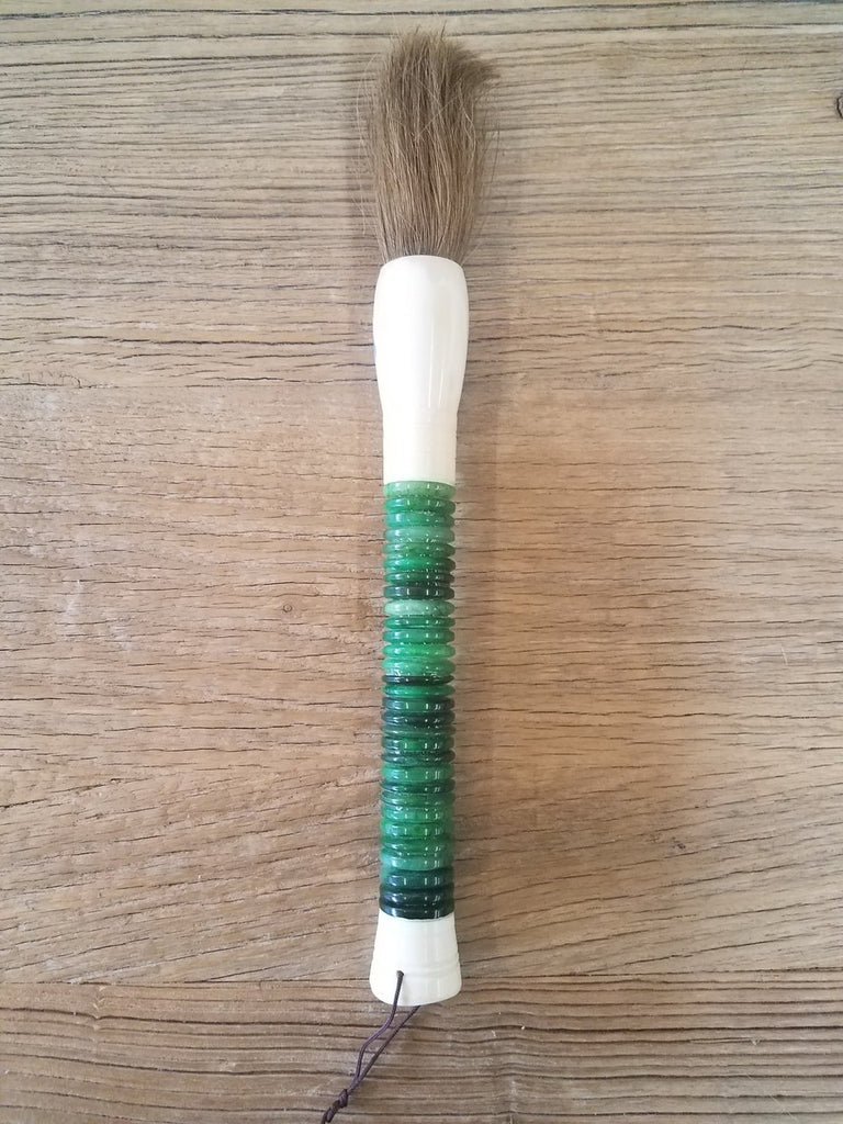 LuxxHomes  Light Green Jade Abacus Disc Decorative Calligraphy Brush