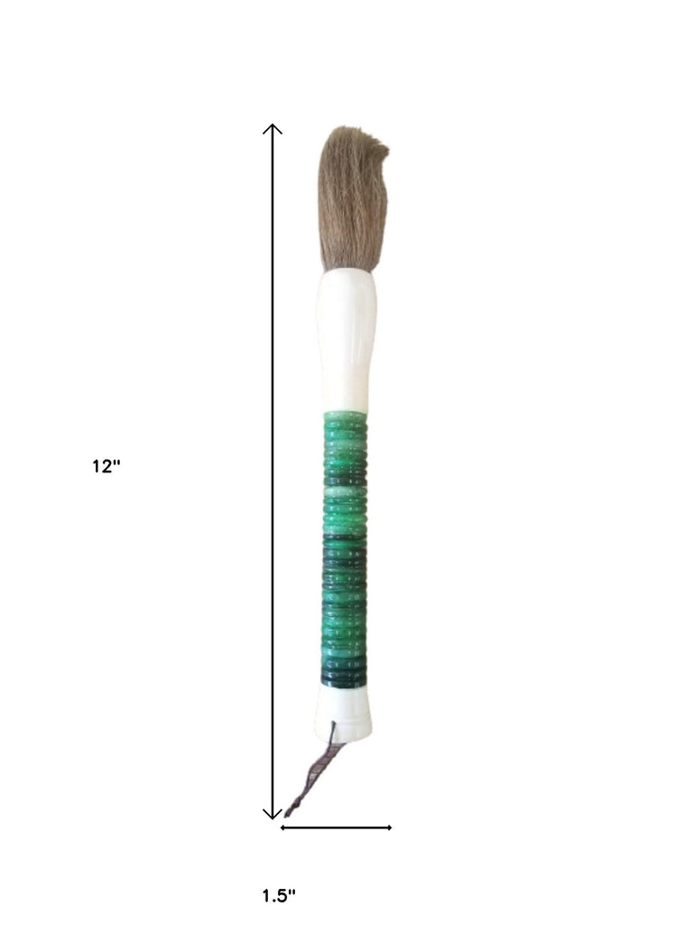 LuxxHomes  Light Green Jade Abacus Disc Decorative Calligraphy Brush