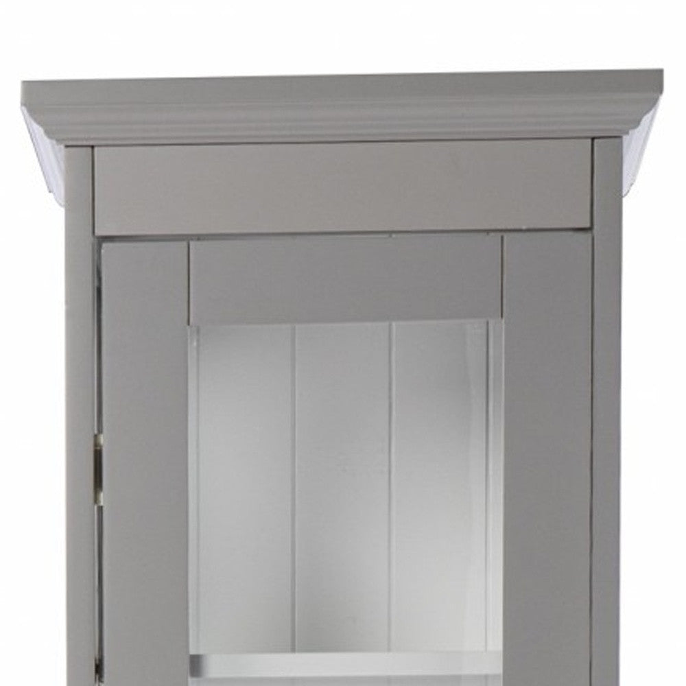 Gray Cornice Molding Curio with Glass Door