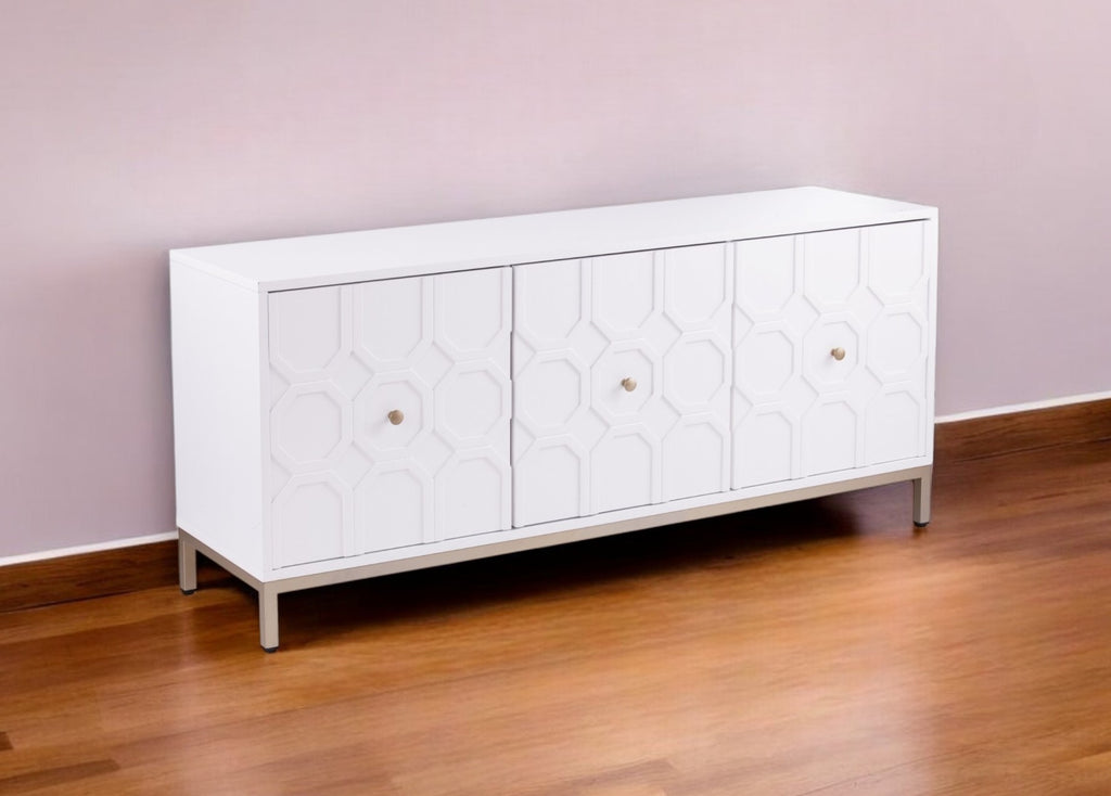 59" White and Gold Sideboard with Three Doors