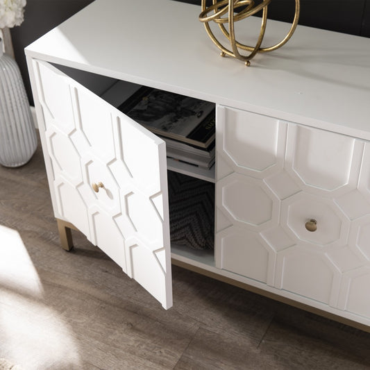 59" White and Gold Sideboard with Three Doors