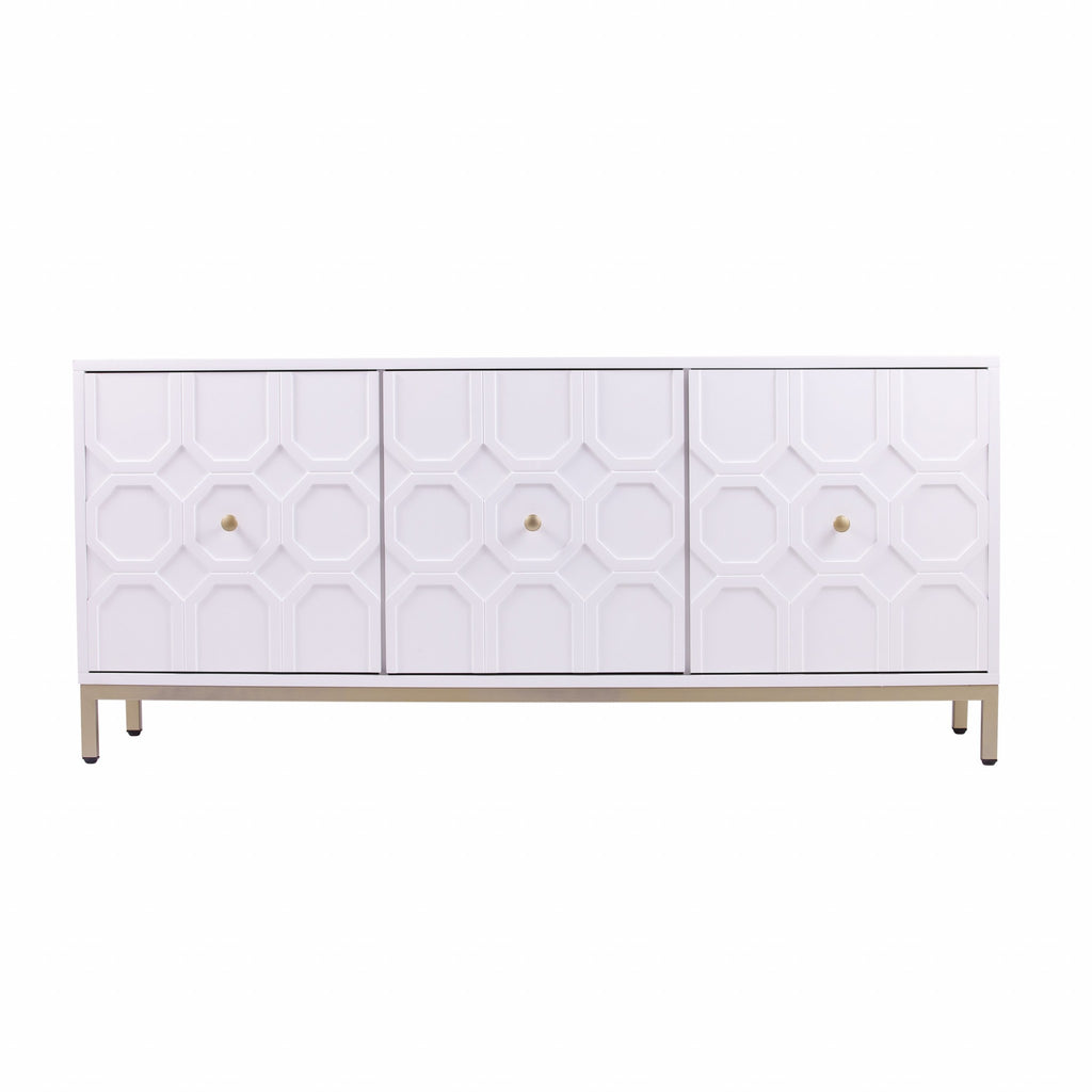 59" White and Gold Sideboard with Three Doors