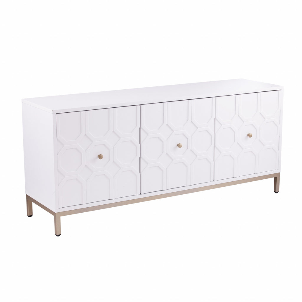 59" White and Gold Sideboard with Three Doors