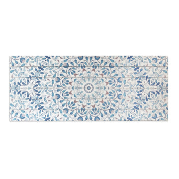 19" X 45" Shades of Blue Ornate Floral Medallion Wood Plank Wall Art