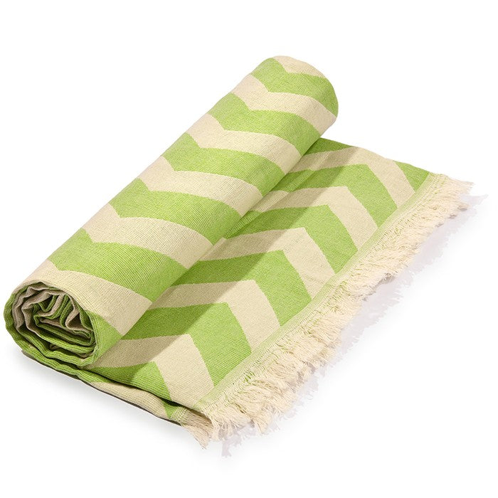 LuxxHomes  Lime Green Chevron Design Turkish Beach Blanket