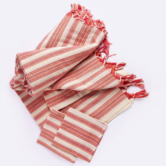 LuxxHomes  Boho Sunset Color Striped Tablecloth Set