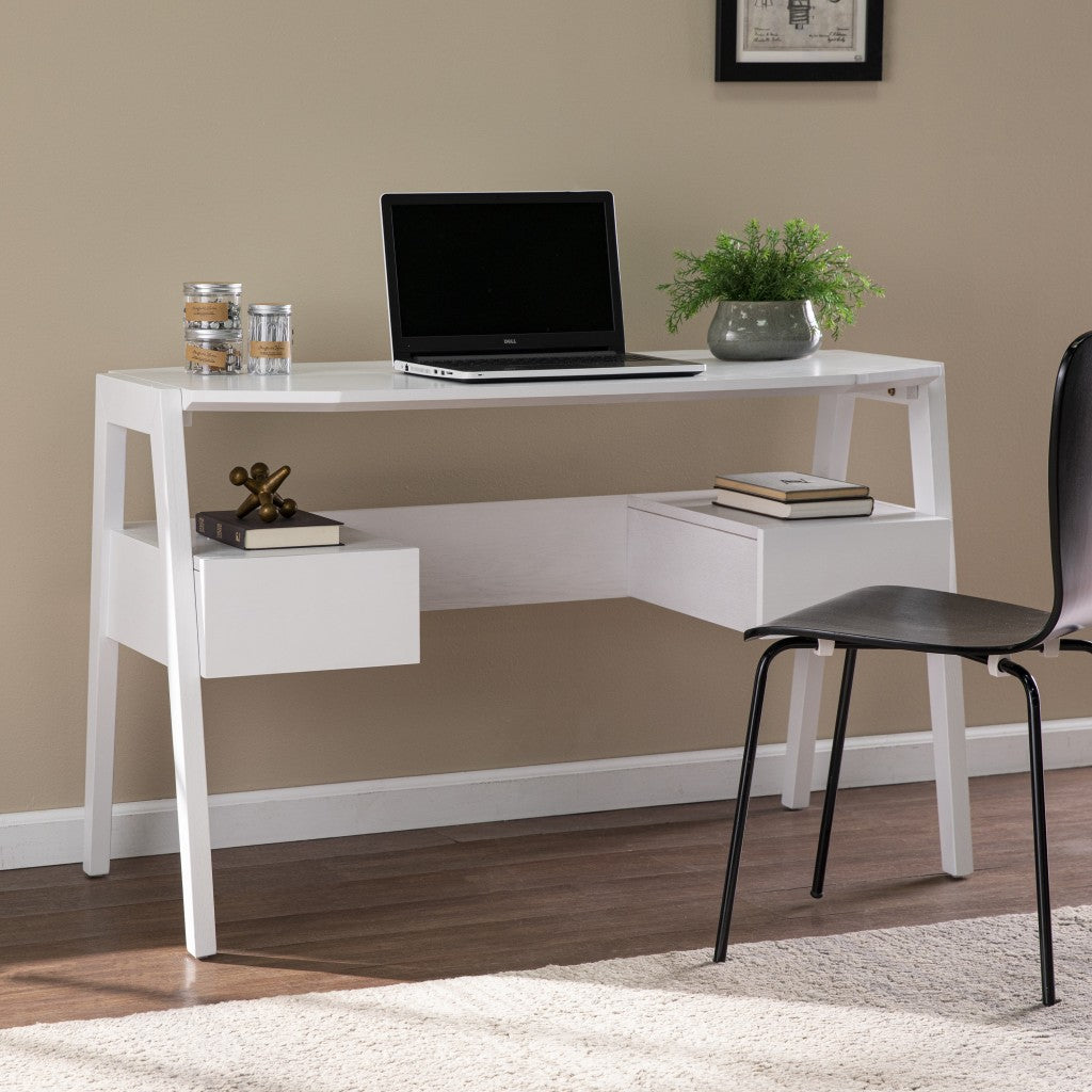 48" White Writing Desk With Two Drawers