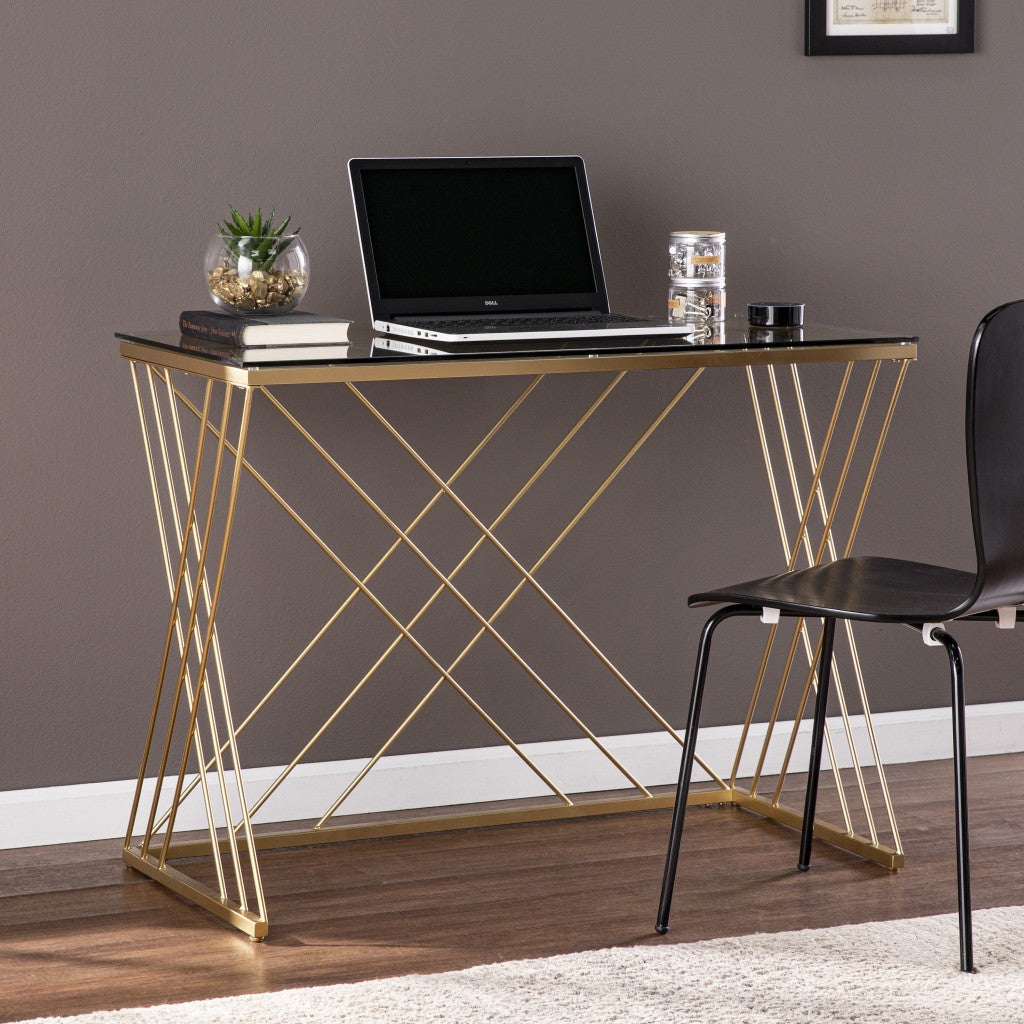 40" Clear and Gold Glass Writing Desk