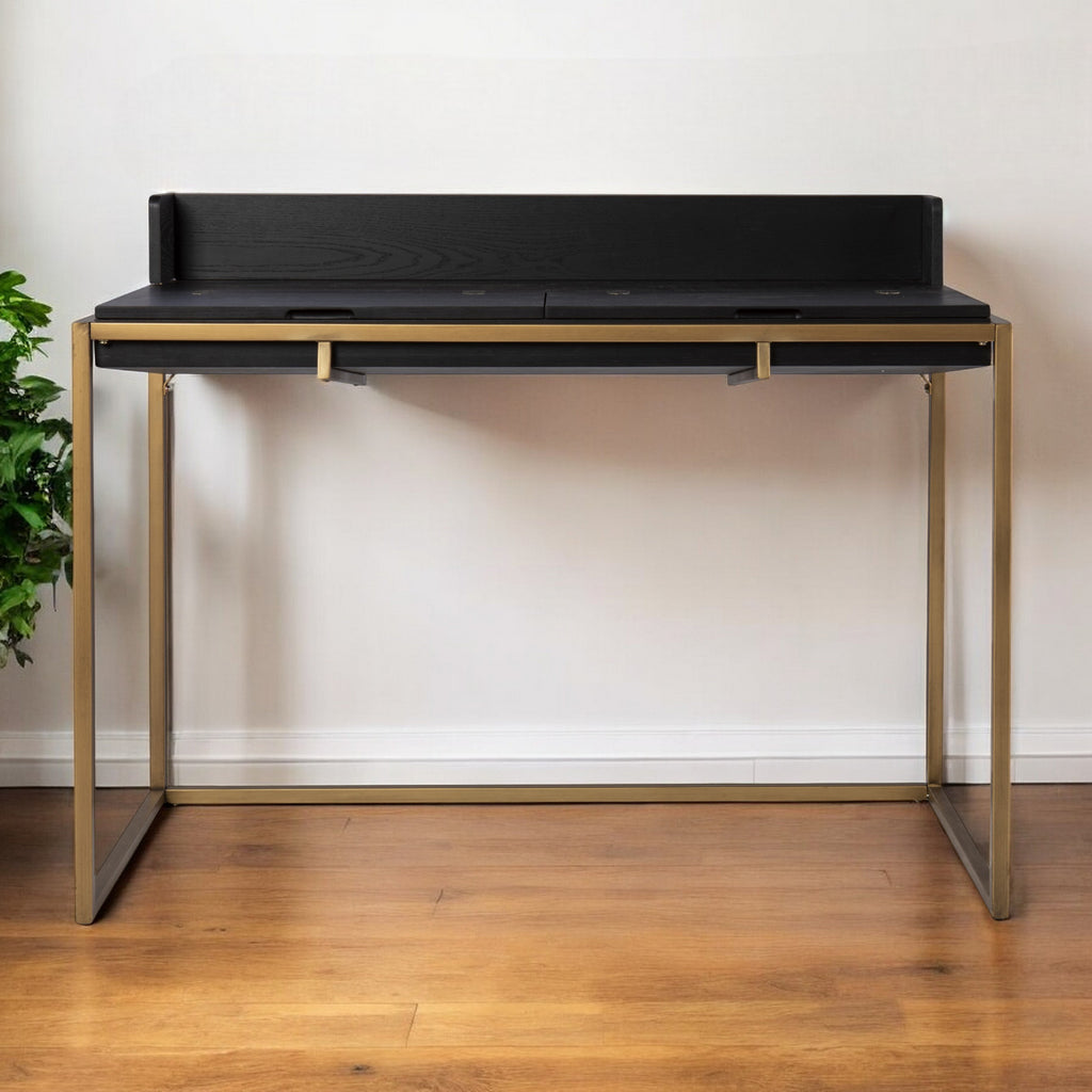 46" Black And Gold Writing Desk