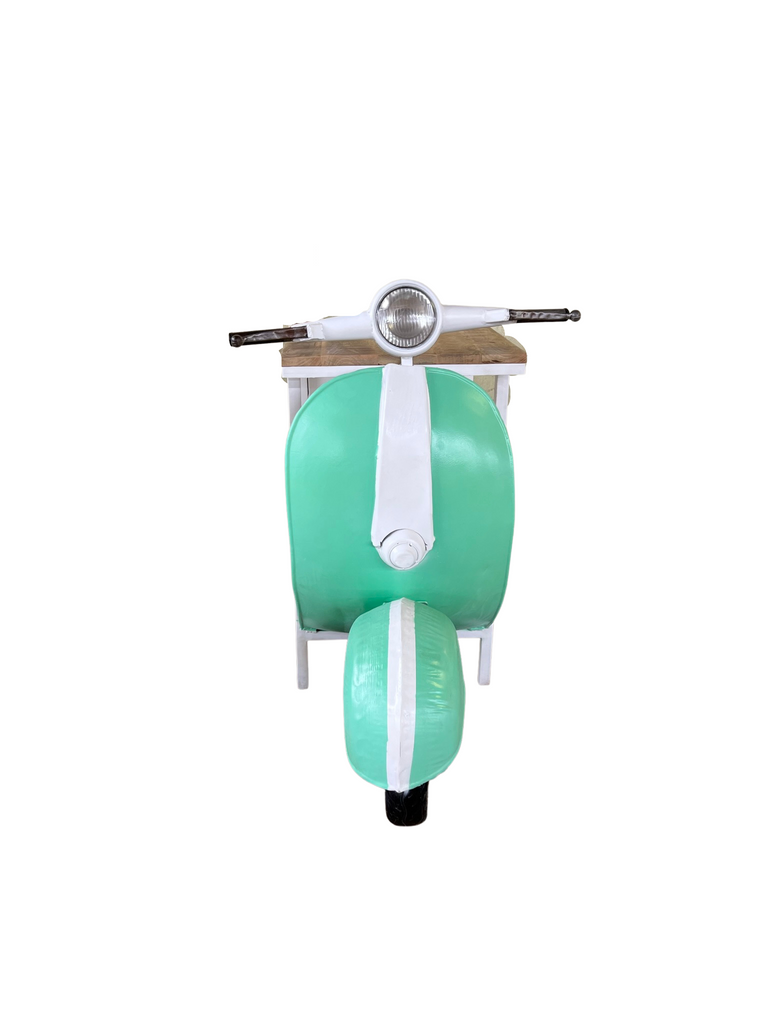 26" Green And White Novelty Scooter Open Cabinet with Two Shelves