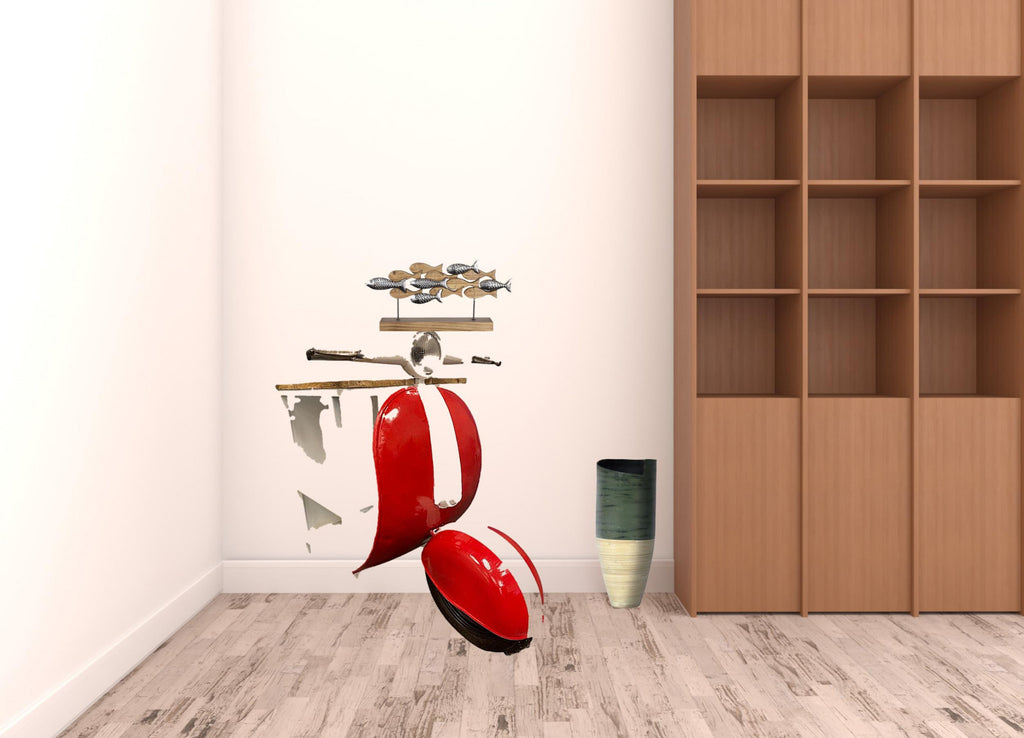 26" Red and Off White Novelty Scooter Open Cabinet With Two Shelves