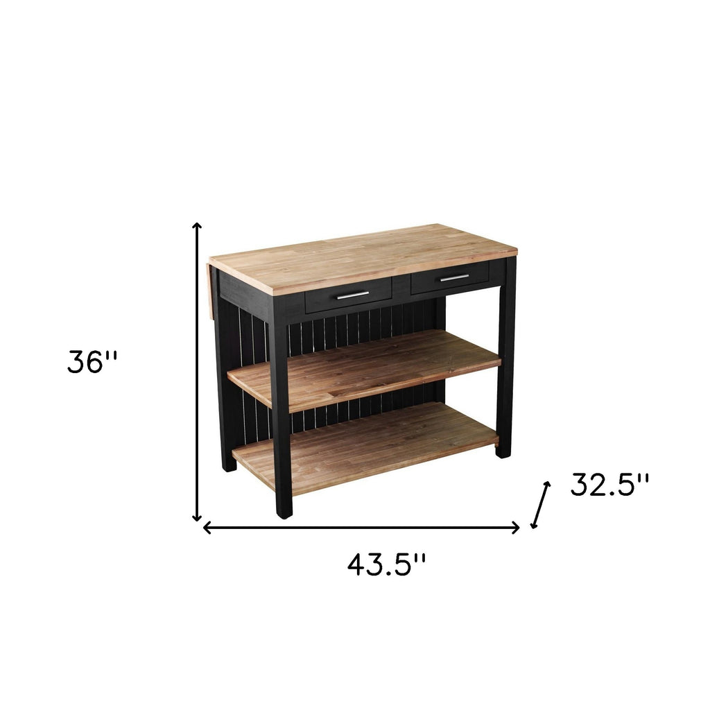 Black and Natural 44" Kitchen Island With Storage