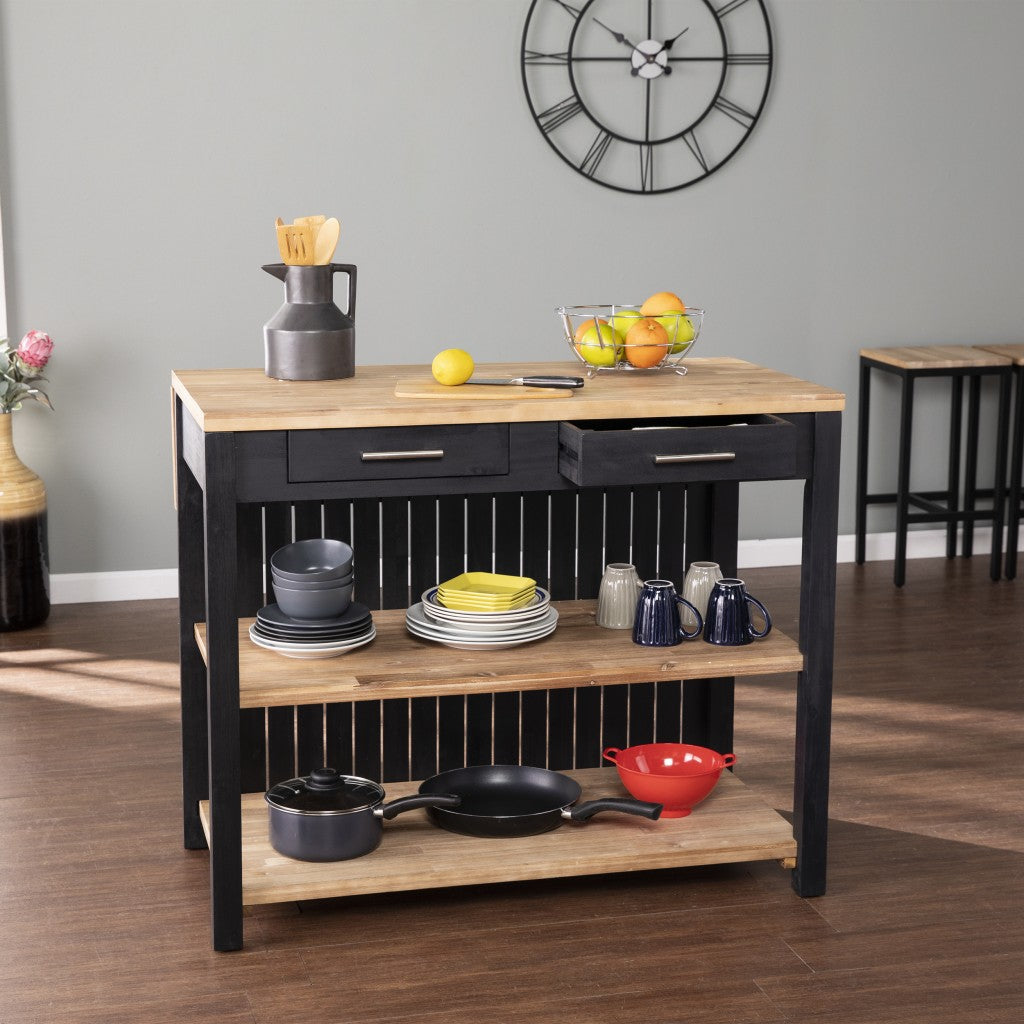 Black and Natural 44" Kitchen Island With Storage