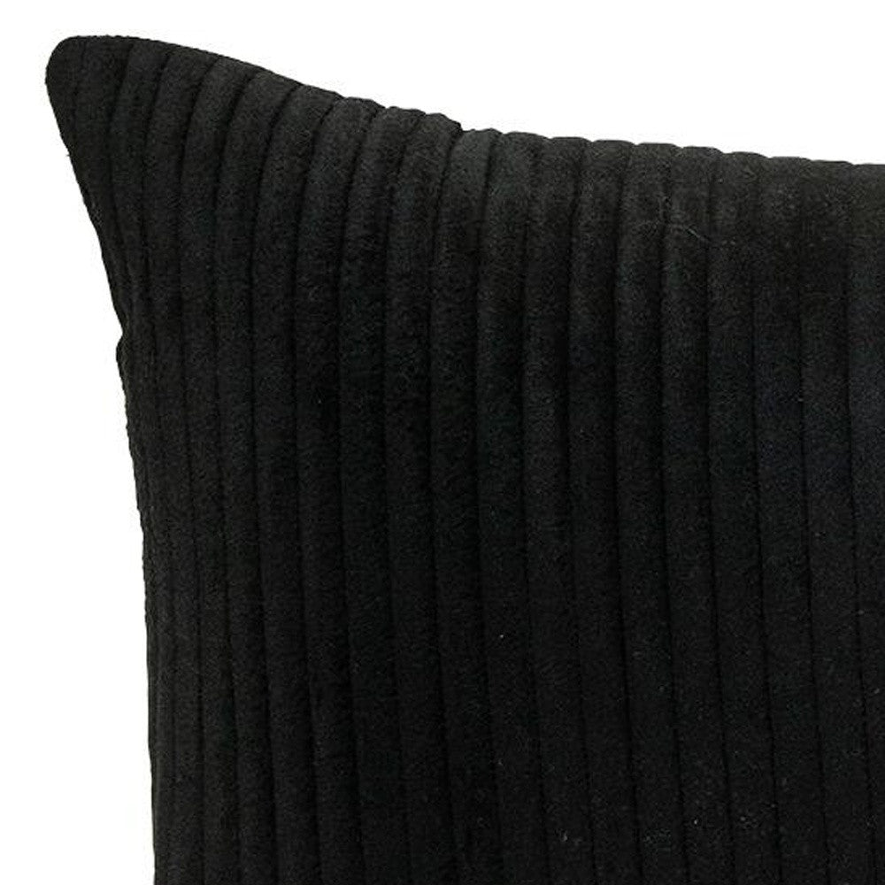 12" X 24" Black and White Striped Velvet Throw Pillow