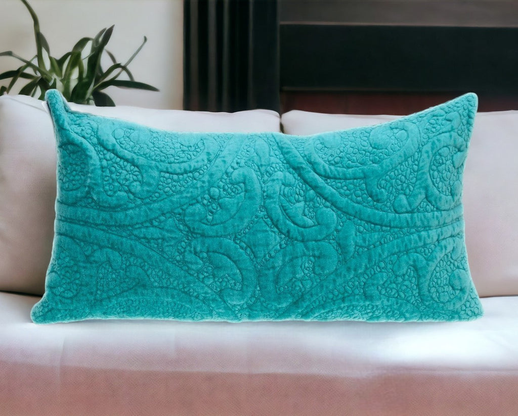 12" X 24" Aqua Cotton Blend Throw Pillow