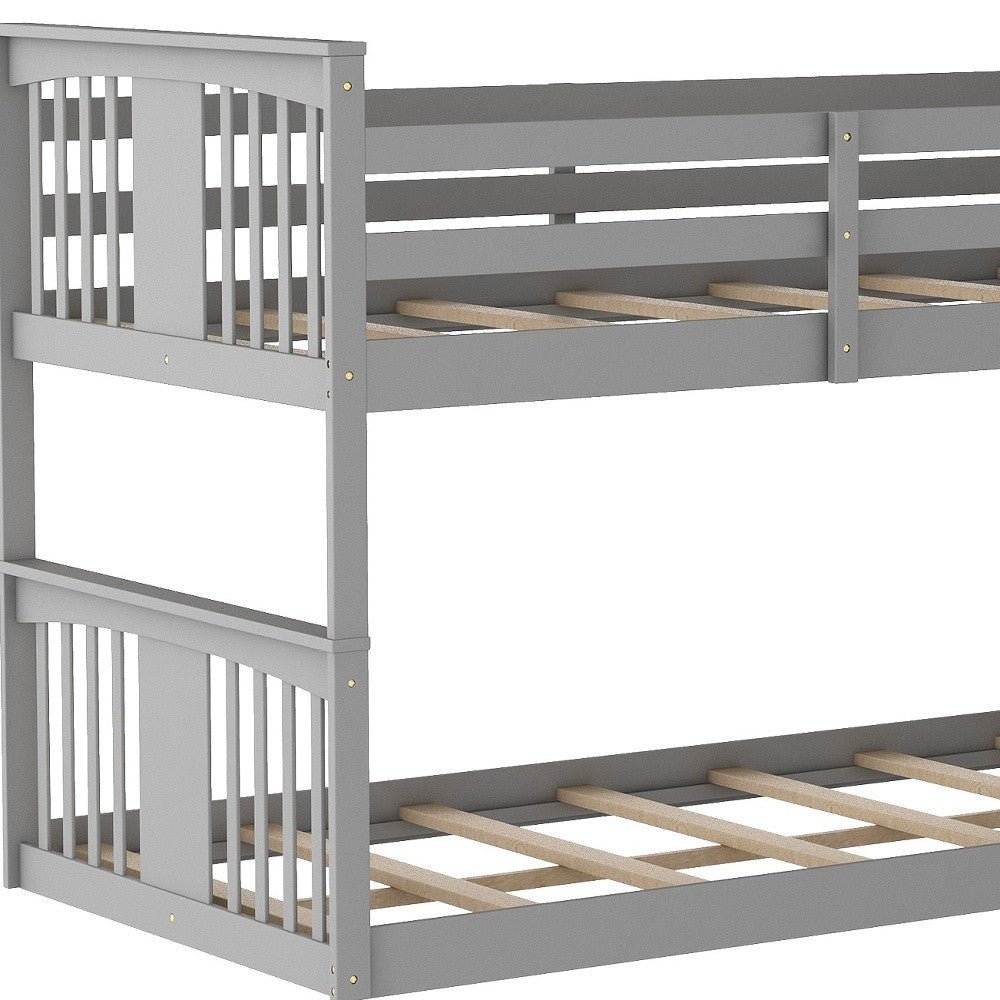 Gray Classic Twin Over Twin Bunk Bed with Ladder