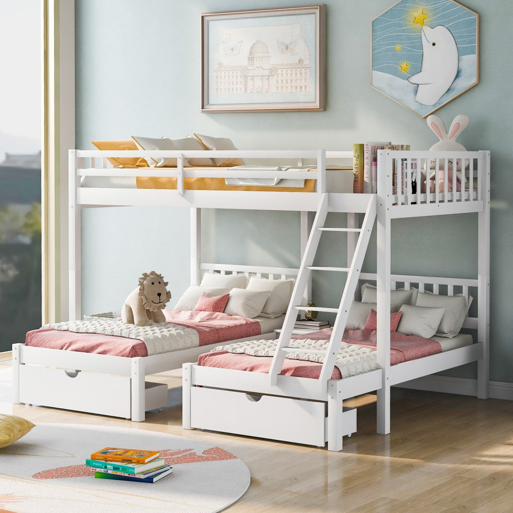 LuxxHomes  White Full Over Double Twin Triple Bunk Beds with Drawers