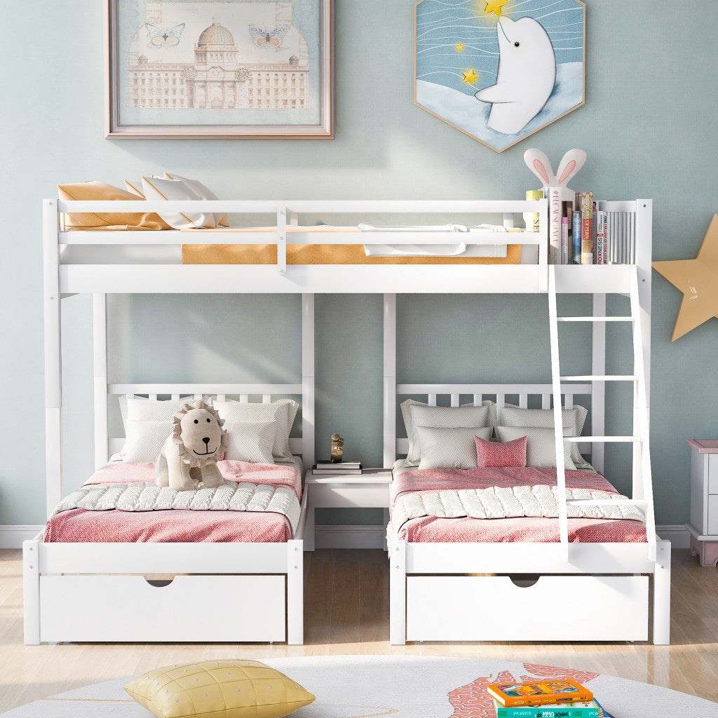 LuxxHomes  White Full Over Double Twin Triple Bunk Beds with Drawers