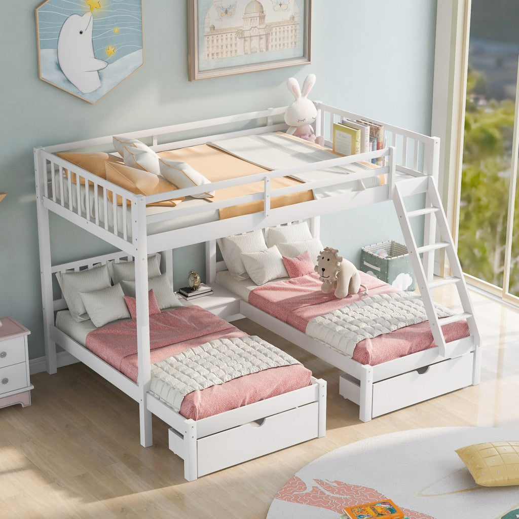 LuxxHomes  White Full Over Double Twin Triple Bunk Beds with Drawers