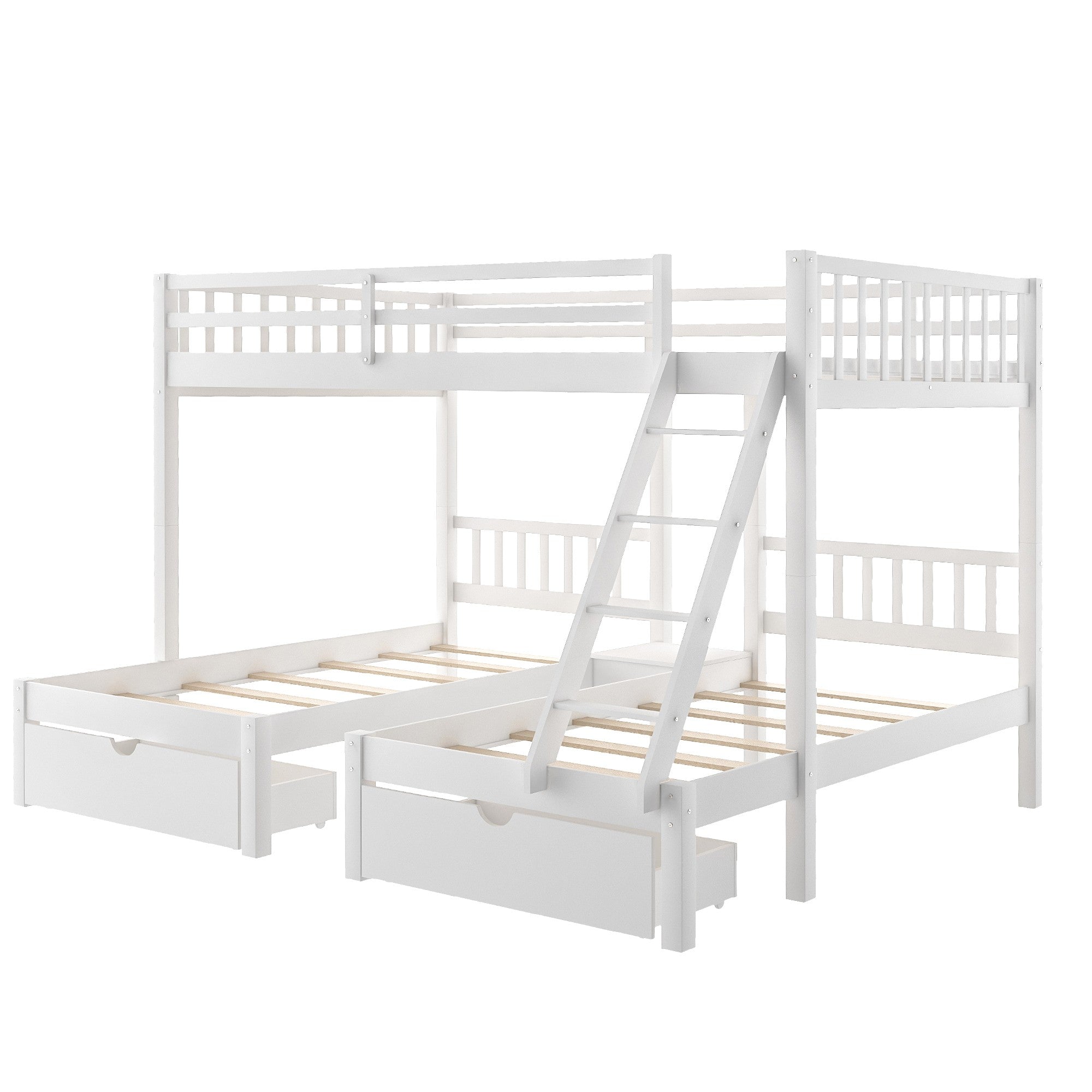 LuxxHomes  White Full Over Double Twin Triple Bunk Beds with Drawers