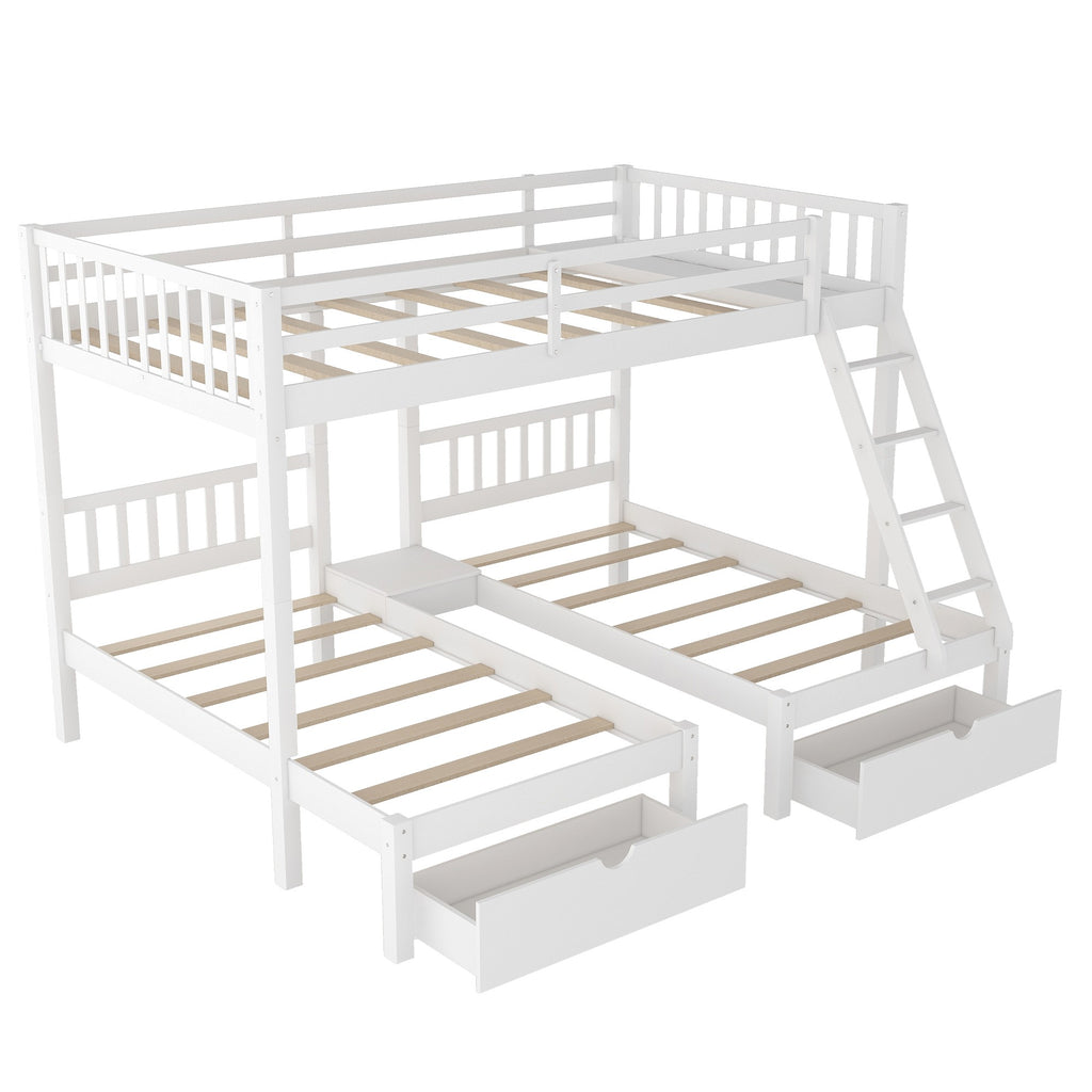 LuxxHomes  White Full Over Double Twin Triple Bunk Beds with Drawers