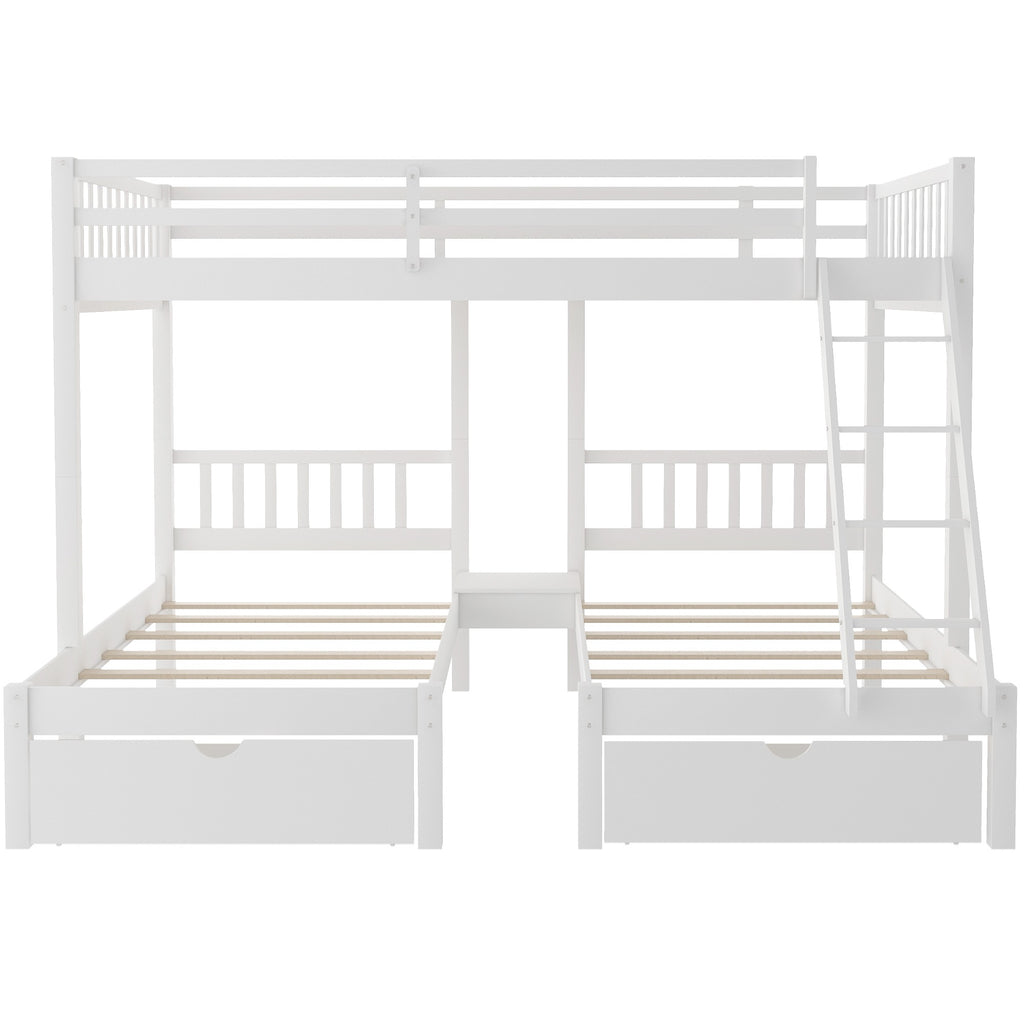 LuxxHomes  White Full Over Double Twin Triple Bunk Beds with Drawers