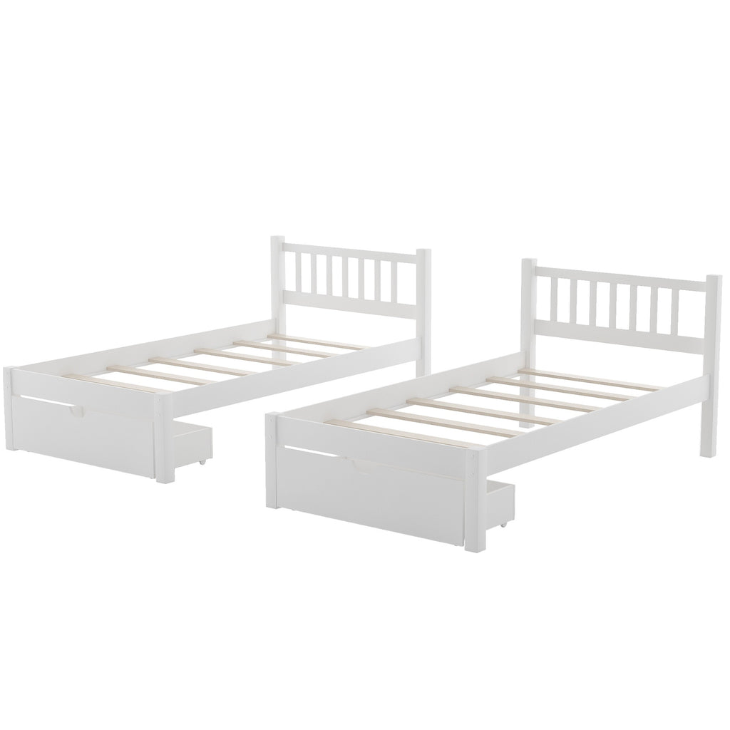 LuxxHomes  White Full Over Double Twin Triple Bunk Beds with Drawers