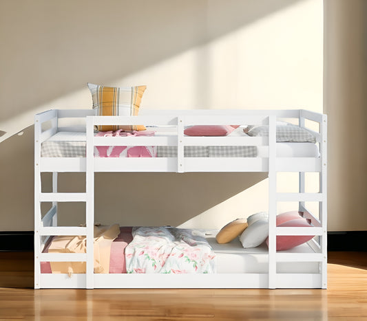 LuxxHomes  Pastel White Twin Over Twin Dual Ladder Bunk Bed