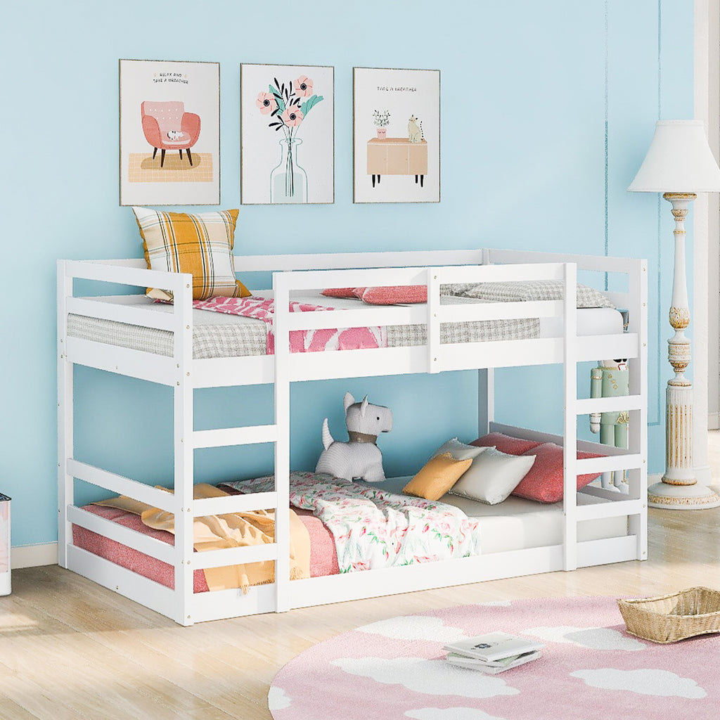 LuxxHomes  Pastel White Twin Over Twin Dual Ladder Bunk Bed