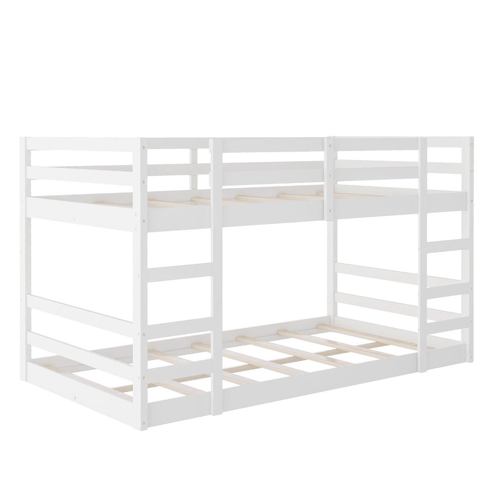 LuxxHomes  Pastel White Twin Over Twin Dual Ladder Bunk Bed