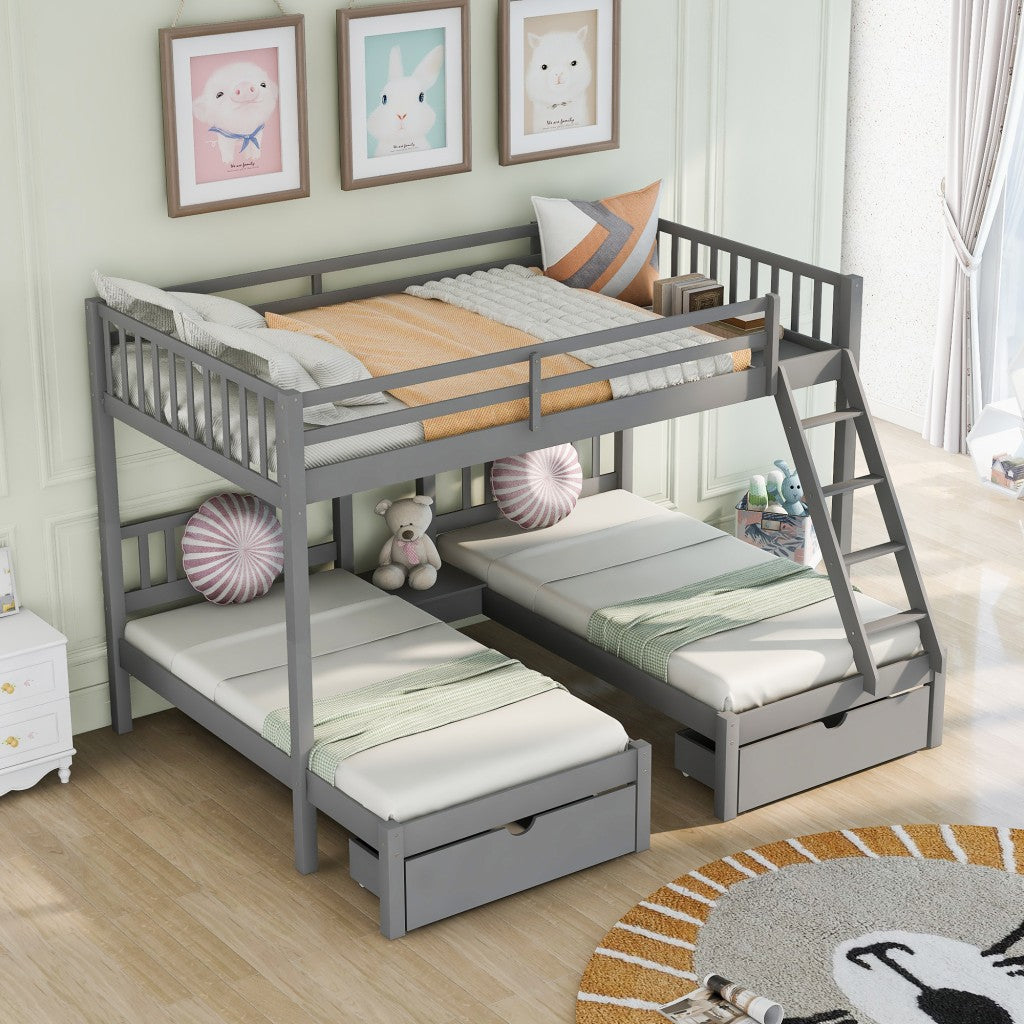 LuxxHomes  Gray Full Over Double Twin Triple Bunk Beds with Drawers