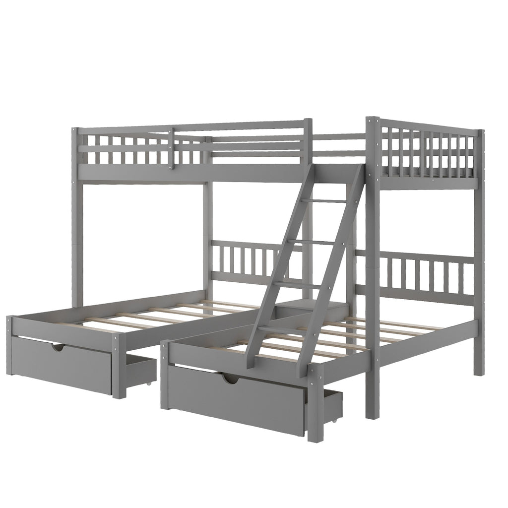 LuxxHomes  Gray Full Over Double Twin Triple Bunk Beds with Drawers