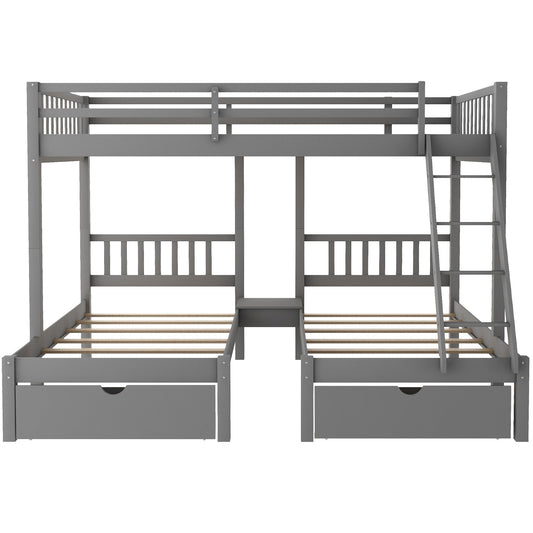 LuxxHomes  Gray Full Over Double Twin Triple Bunk Beds with Drawers