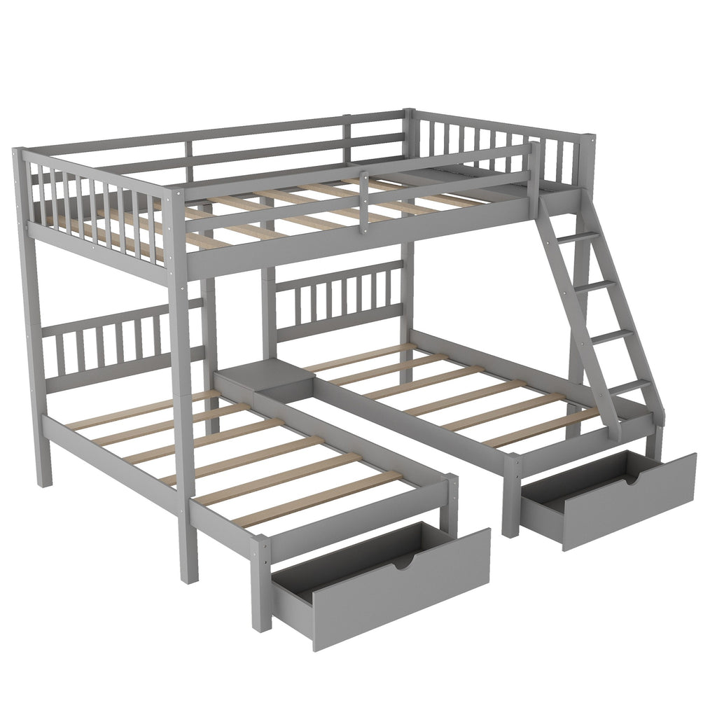 LuxxHomes  Gray Full Over Double Twin Triple Bunk Beds with Drawers