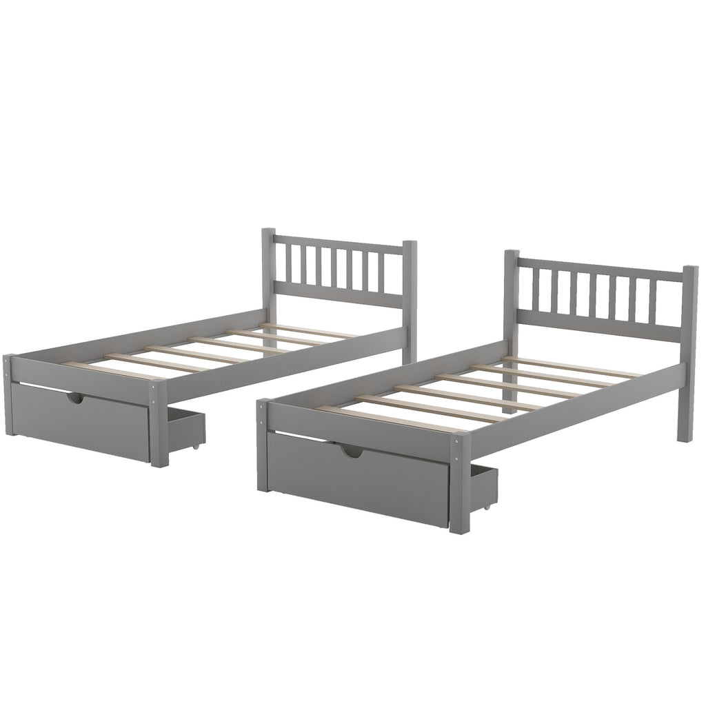 LuxxHomes  Gray Full Over Double Twin Triple Bunk Beds with Drawers