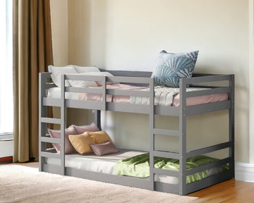 LuxxHomes  Pastel Gray Twin Over Twin Dual Ladder Bunk Bed