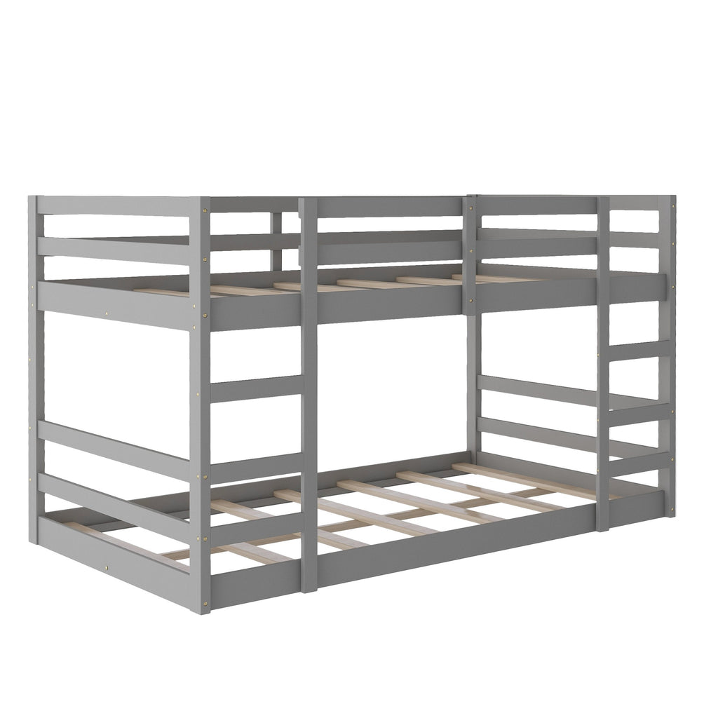 LuxxHomes  Pastel Gray Twin Over Twin Dual Ladder Bunk Bed