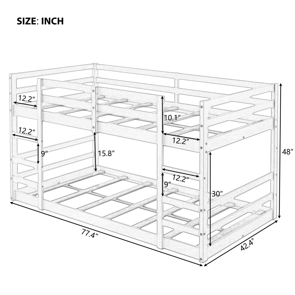 LuxxHomes  Pastel Gray Twin Over Twin Dual Ladder Bunk Bed