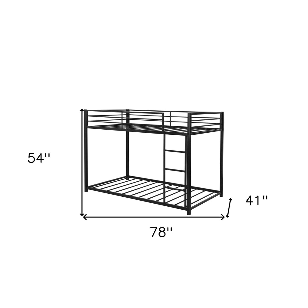 LuxxHomes  Black Twin Over Twin Metal Low Bunk Bed