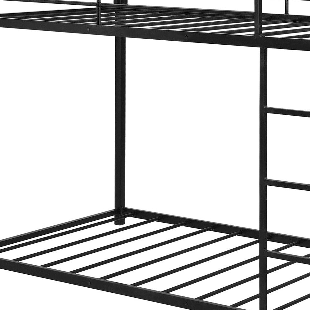 LuxxHomes  Black Twin Over Twin Metal Low Bunk Bed