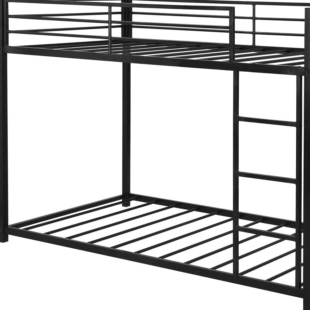 LuxxHomes  Black Twin Over Twin Metal Low Bunk Bed