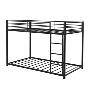 LuxxHomes  Black Twin Over Twin Metal Low Bunk Bed