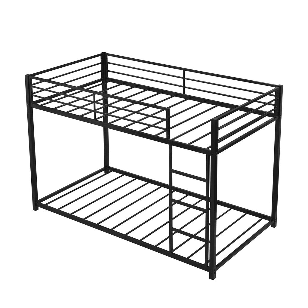 LuxxHomes  Black Twin Over Twin Metal Low Bunk Bed