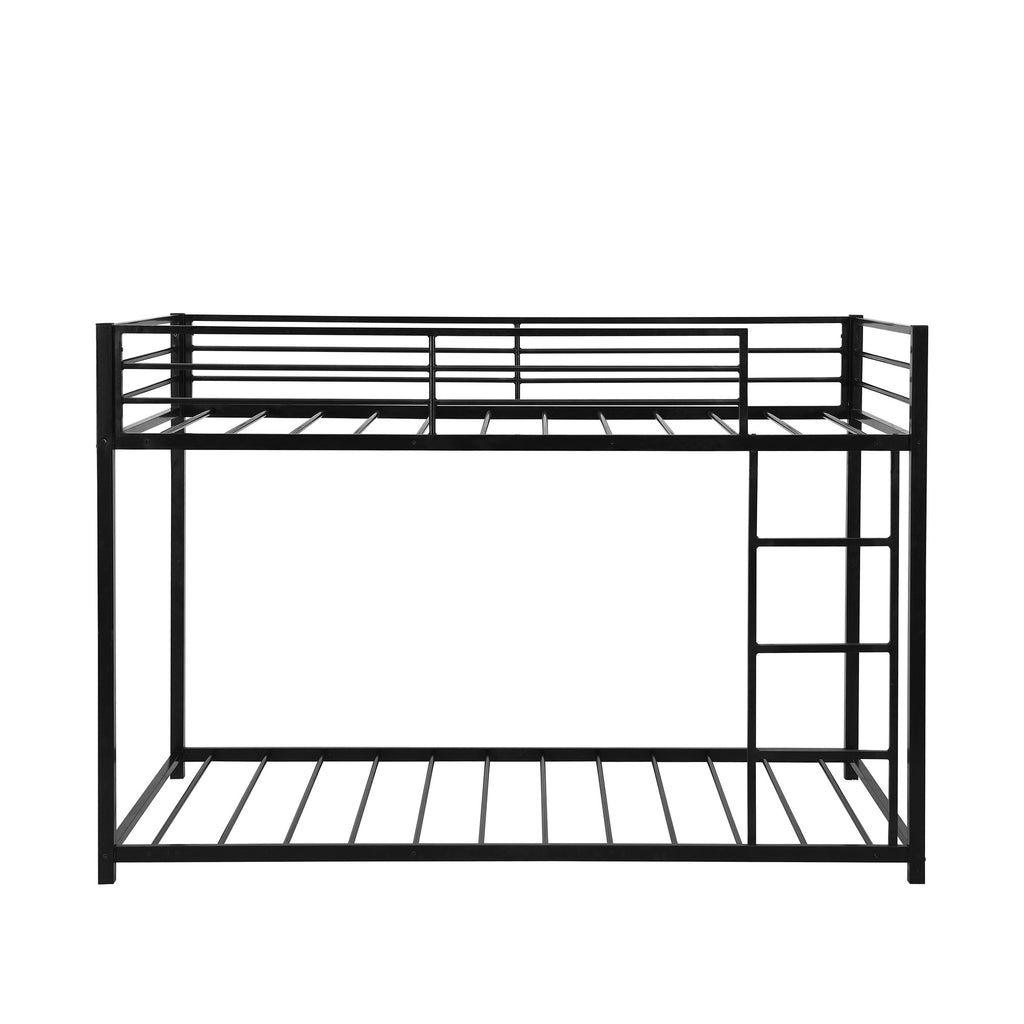 LuxxHomes  Black Twin Over Twin Metal Low Bunk Bed