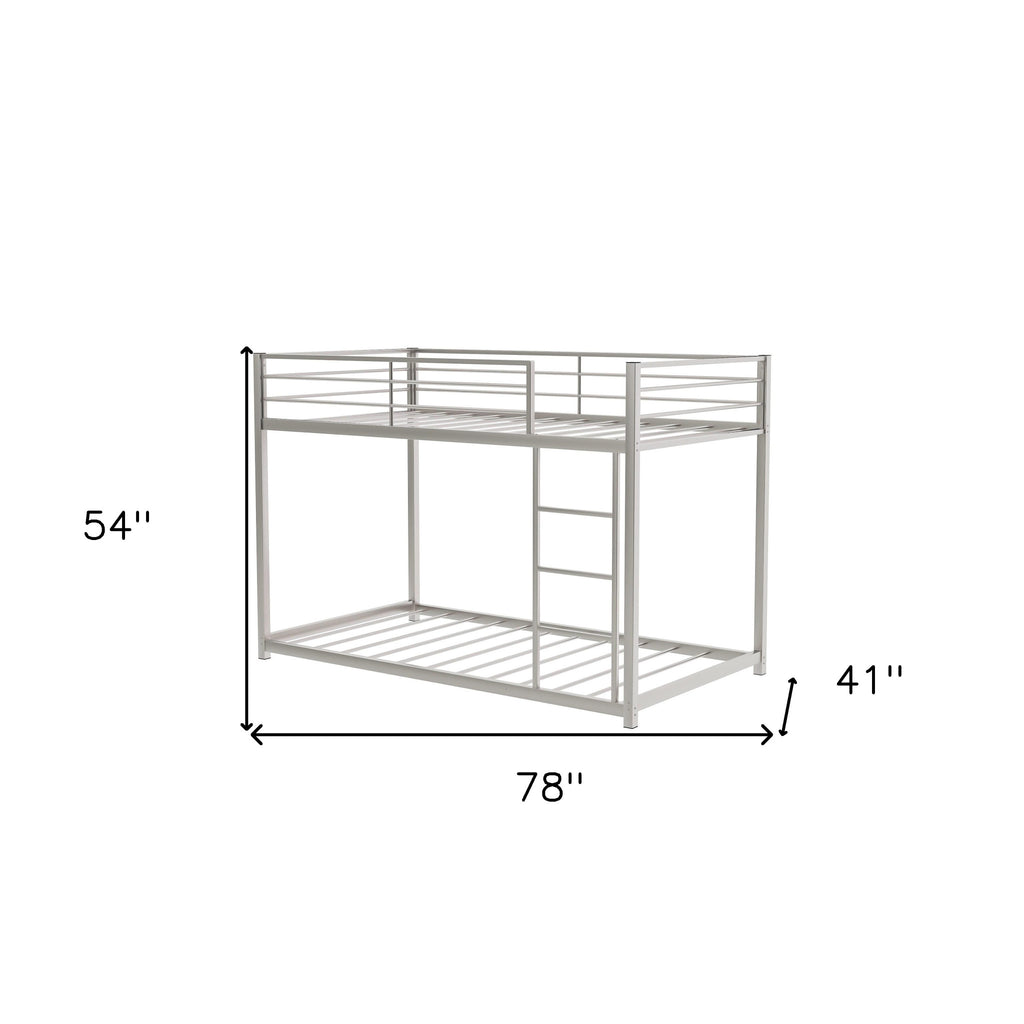 LuxxHomes  Silver Twin Over Twin Metal Low Bunk Bed